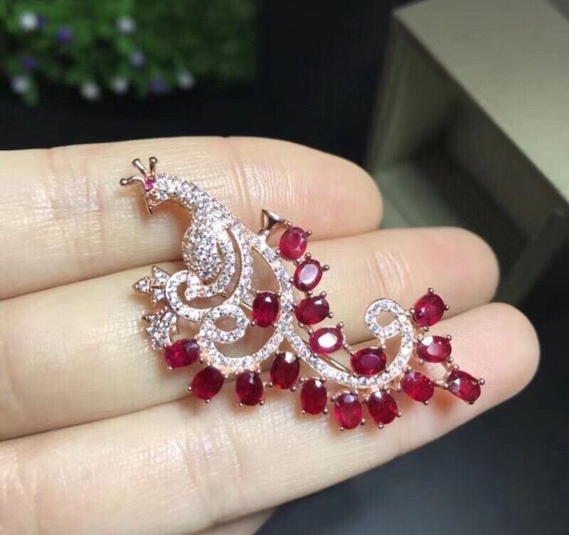 Ruby Peacock Brooch, Natural Ruby Brooch, Ruby Gemstone Brooch, Genuine Ruby Brooch, Burma Ruby Brooch, Pigeon Blood Ruby Brooch, Red Gemstone Brooch, Animal Brooch Pins, Peacock Brooch, Genuine Ruby, Natural Ruby Pin, Natural Ruby Brooch
